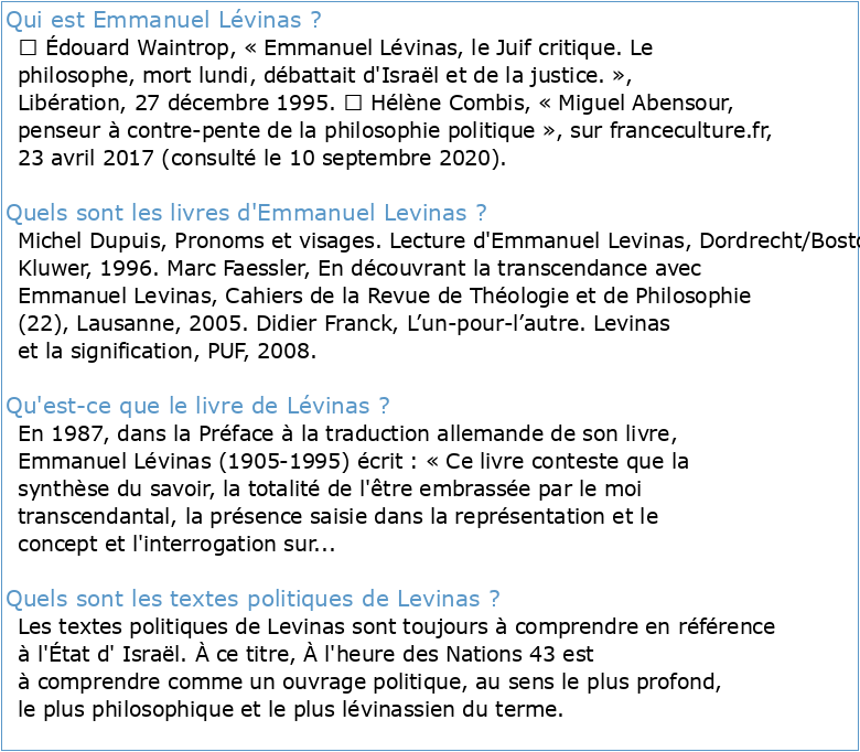 Emmanuel LEVINAS Bibliographie primaire (Livres Préfaces