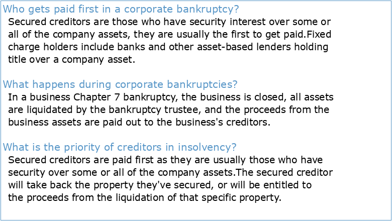 Corporate Bankruptcy and Creditor Incentives
