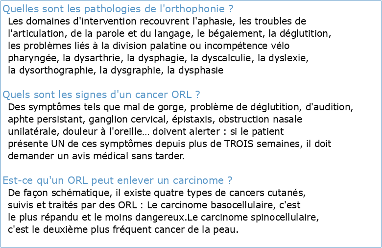 ORTHOPHONIE ET CANCEROLOGIE ORL