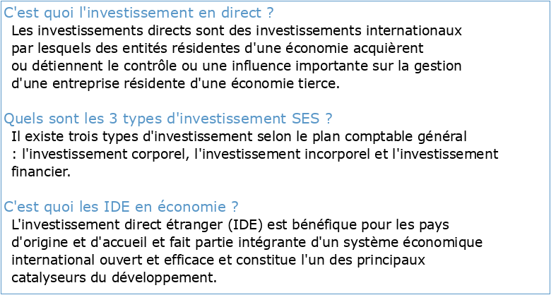 L'ABC de l'économie : Qu'est-ce que l'investissement direct?