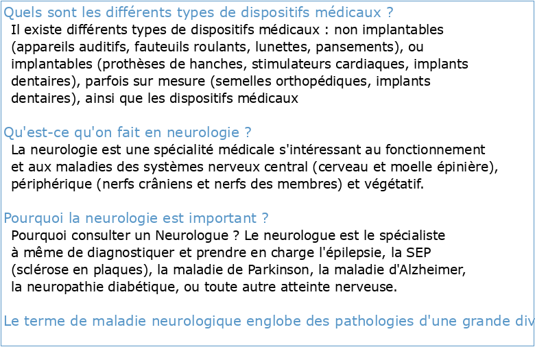 DISPOSITIFS MÉDICAUX PROGRÈS EN NEUROLOGIE