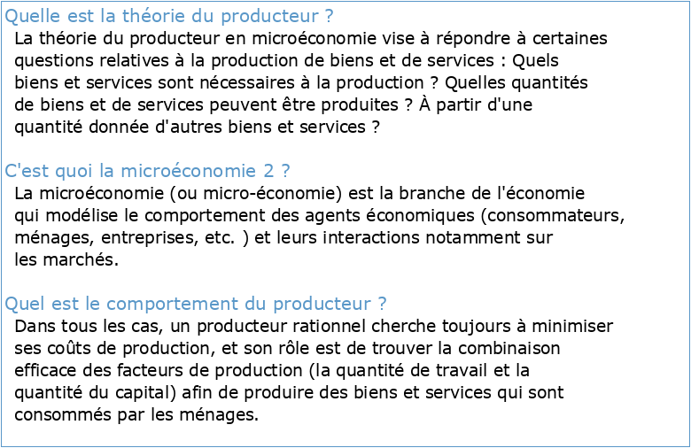 Thème 3 Chapitre 2 Analyse microéconomique du producteur