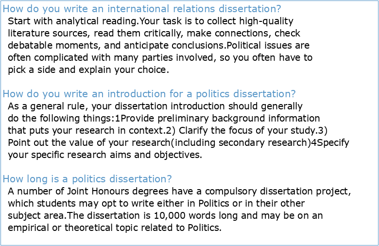Politics and International Relations Guide to Dissertations