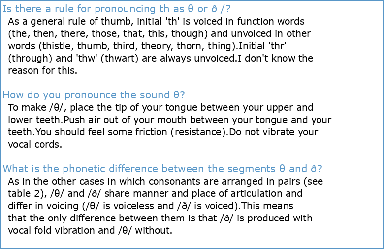 θ/ and /ð/ These two speech sounds can be difficult to pronounce or