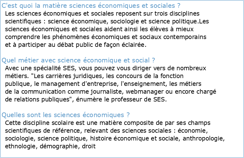 Sciences Économiques Sociales