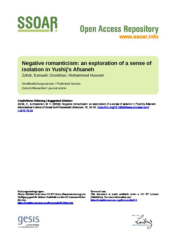 [PDF] An Exploration of a Sense of Isolation in Yushijs Afsaneh