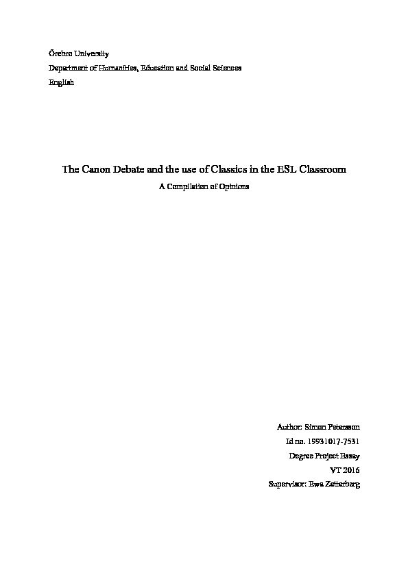 [PDF] The Canon Debate and the use of Classics in the ESL Classroom