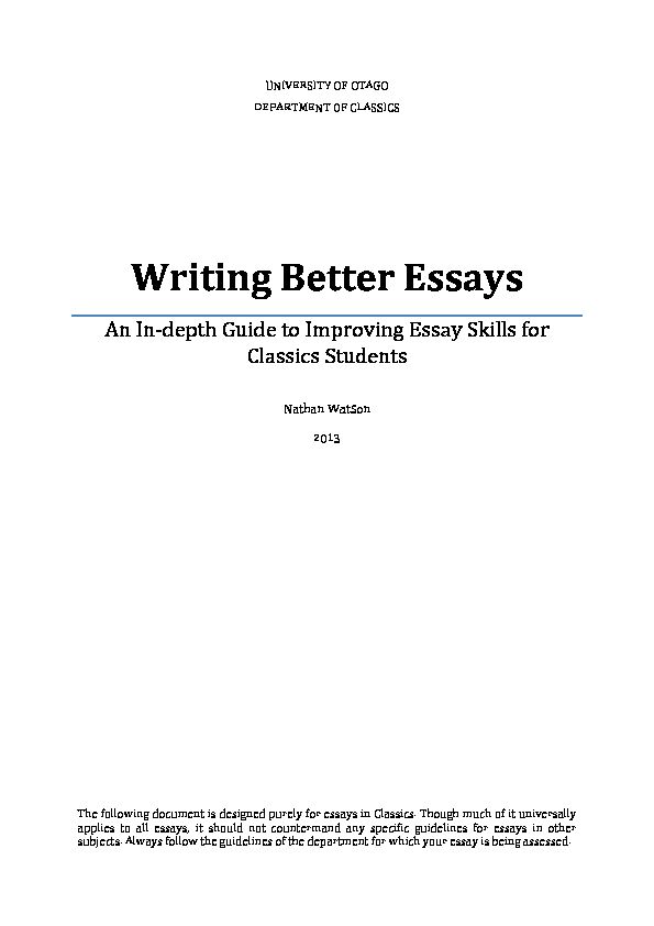 [PDF] Writing Better Essays  Classics - University of Otago