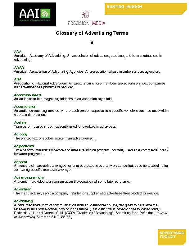 [PDF] Glossary of Advertising Terms