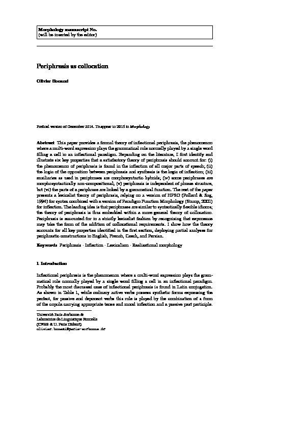 [PDF] Periphrasis as collocation - Laboratoire de linguistique formelle