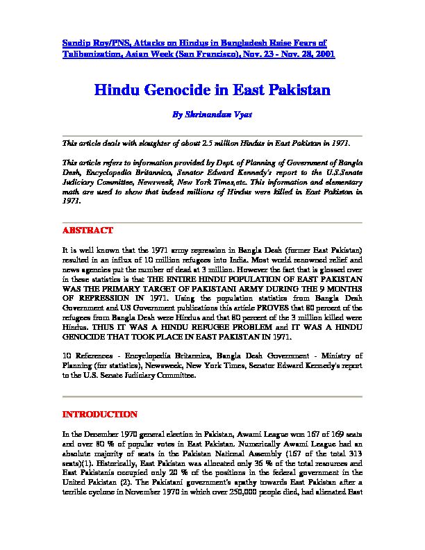 [PDF] Hindu Genocide in East Pakistan