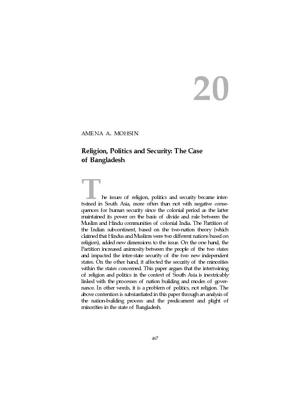 [PDF] Religion, Politics and Security: The Case of Bangladesh