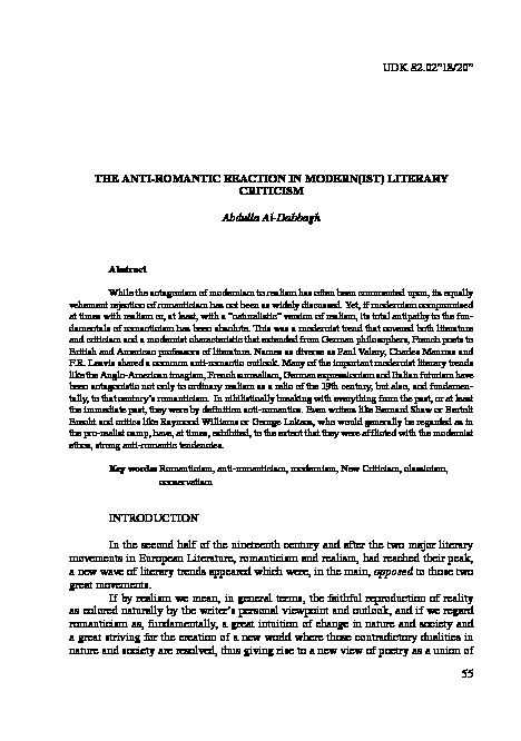 [PDF] 55 THE ANTI-ROMANTIC REACTION IN MODERN(IST) LITERARY