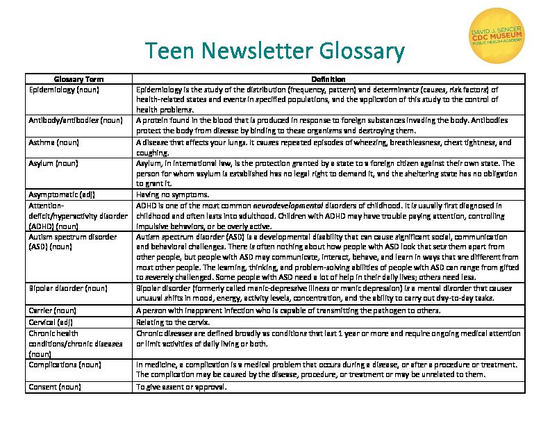 [PDF] Teen Newsletter Glossary