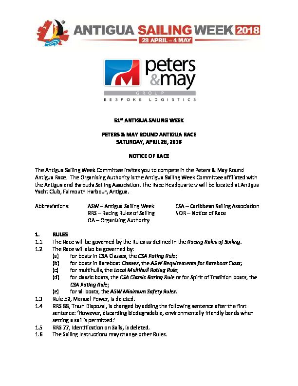 [PDF] 51st ANTIGUA SAILING WEEK PETERS & MAY ROUND ANTIGUA