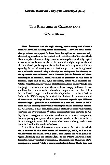 [PDF] THE RHETORIC OF COMMENTARY - Carsten Madsen - Glossator