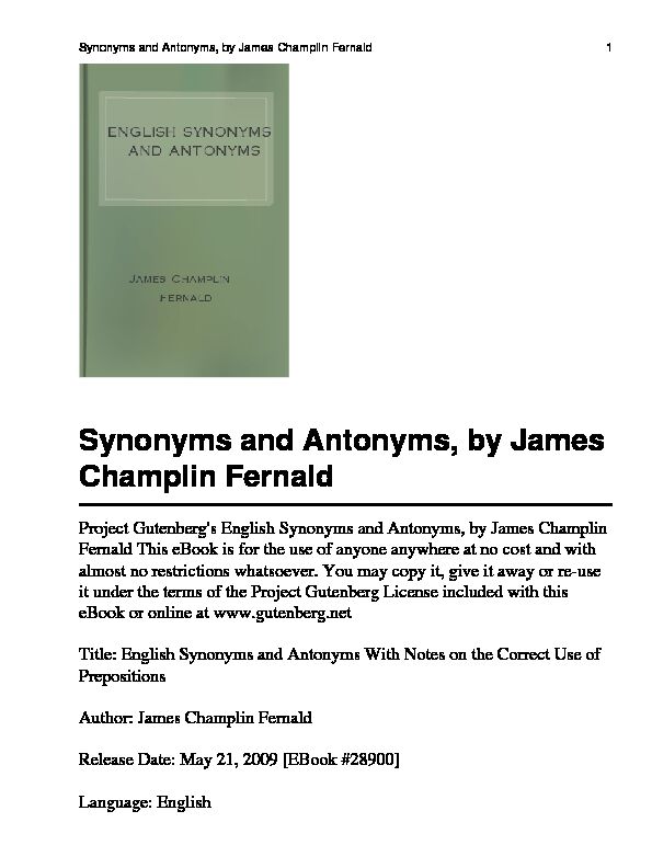 [PDF] English Synonyms and Antonyms - Mr Malcolm at SMSAB