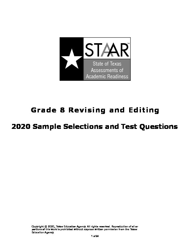 [PDF] Grade 8 Revising and Editing 2020 Sample Selections and Test