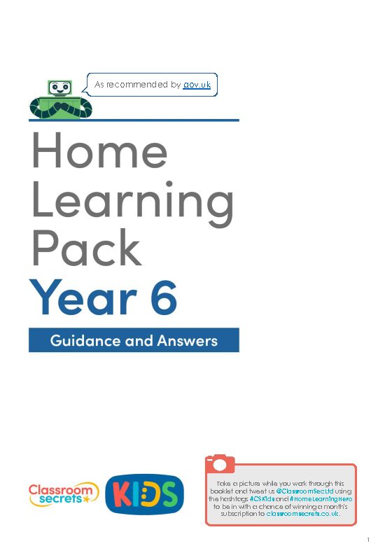[PDF] Year 6 Home Learning Pack - Guidance and Answers