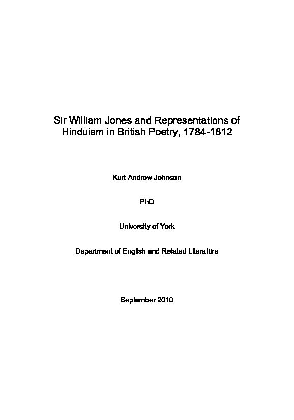 [PDF] Sir William Jones and Representations of Hinduism in British Poetry
