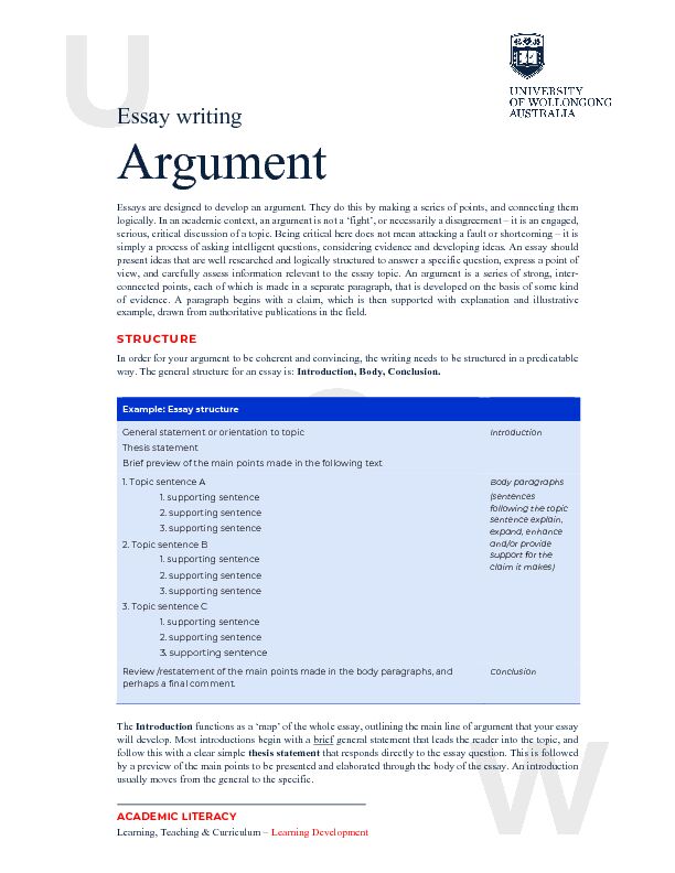 [PDF] Essay writing: Argument - UOW