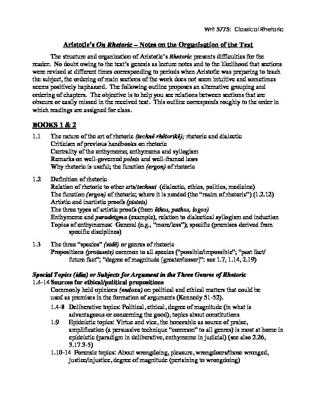 [PDF] Aristotles On Rhetoric – Notes on the Organization of the Text
