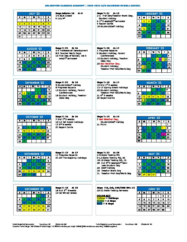 [PDF] 2022-2023 School Calendar - Arlington Classics Academy