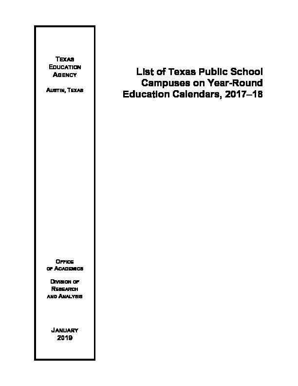 [PDF] List of Texas Public School Campuses on Year-Round Education