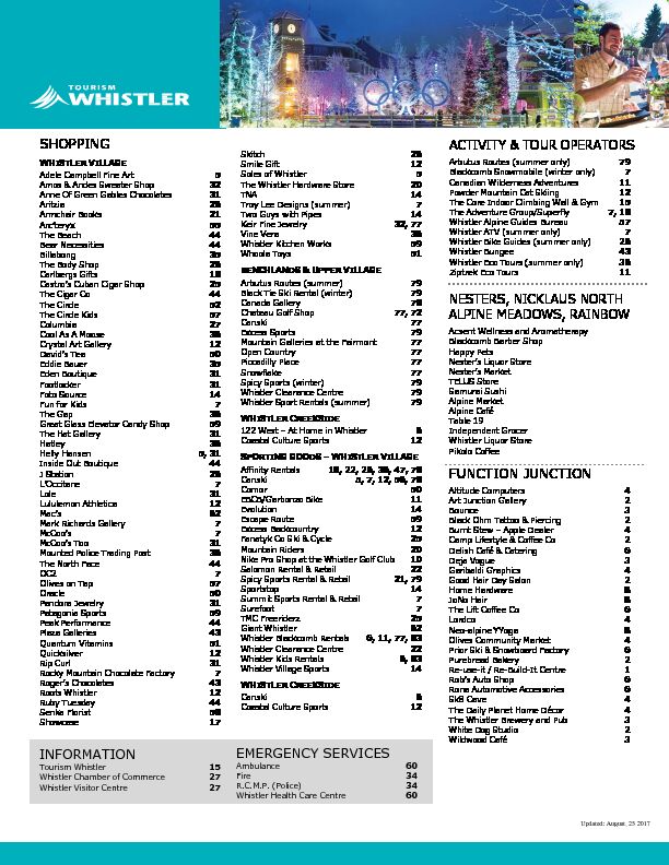 [PDF] Village Directory PDF - Tourism Whistler