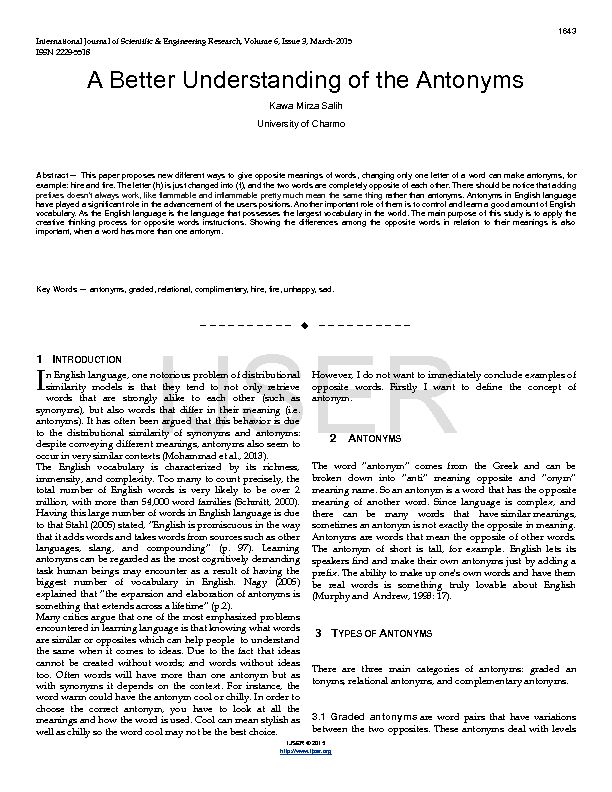 [PDF] A Better Understanding of the Antonyms - IJSER