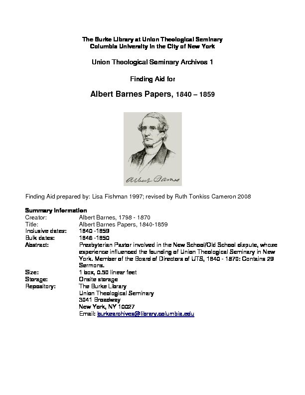 [PDF] UTS: Albert Barnes Papers, 1840-1859 - Columbia University Libraries