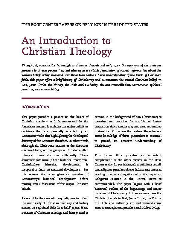 [PDF] An Introduction to Christian Theology