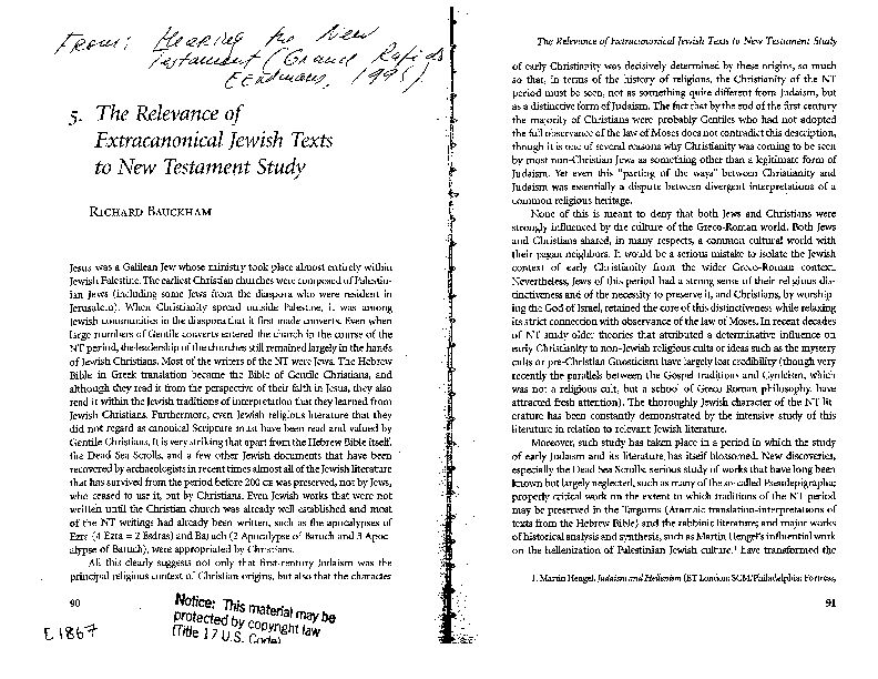[PDF] Richard Bauckham, “The Relevance of Extracanonical Jewish Texts