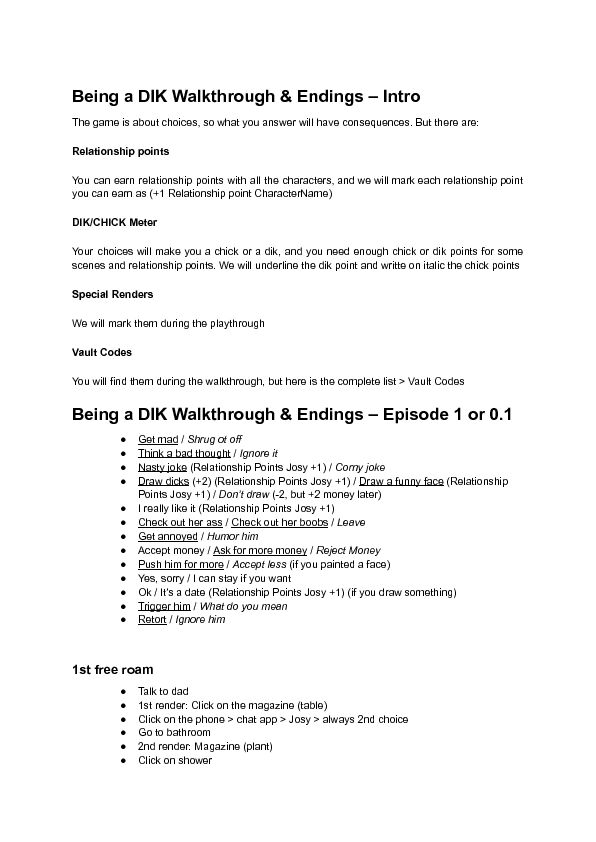 [PDF] Being a DIK Walkthrough & Endings – Intro - Games Adda
