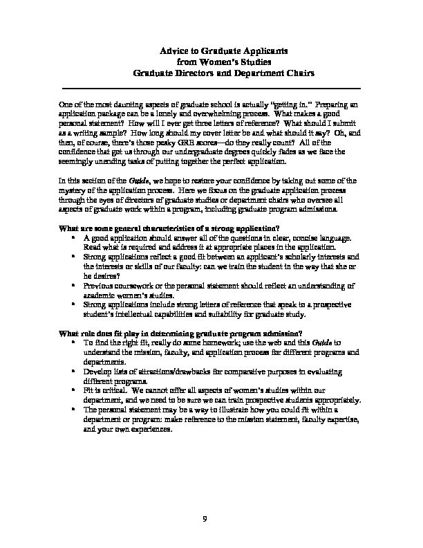[PDF] NWSA Graduate Application Advicepdf