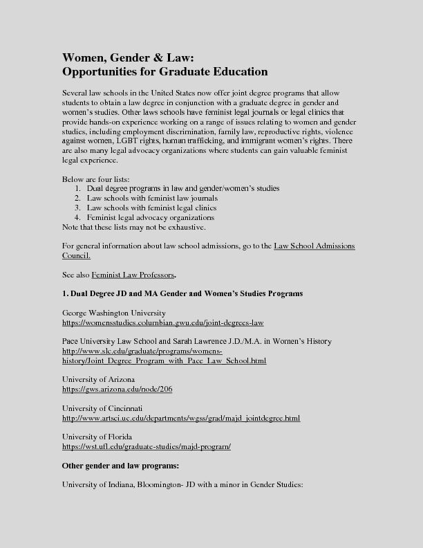 [PDF] Women, Gender & Law: Opportunities for Graduate Education