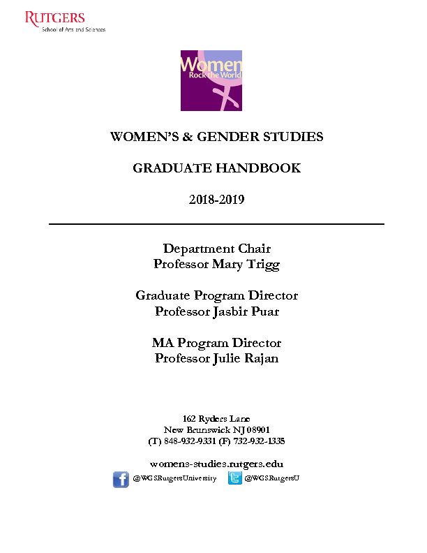 [PDF] Womens & Gender Studies Graduate Handbook 2018-2019