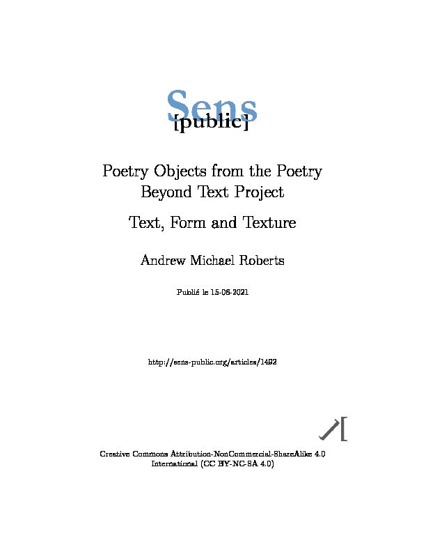 [PDF] Poetry Objects from the Poetry Beyond Text Project - Sens public