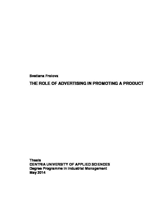 [PDF] THE ROLE OF ADVERTISING IN PROMOTING A  - Theseus