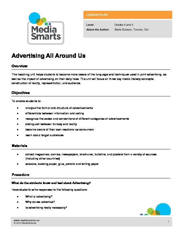 [PDF] Advertising All Around Us - MediaSmarts