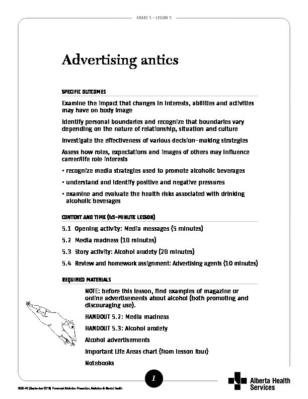[PDF] Grade 5 Lesson 5 Advertising antics - Alberta Health Services