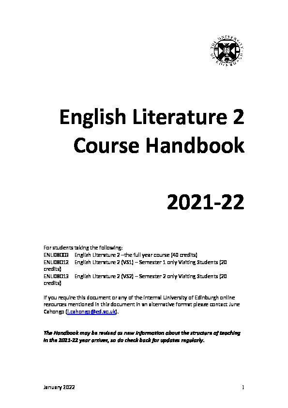 English Literature 2 Course Handbook 2021-22