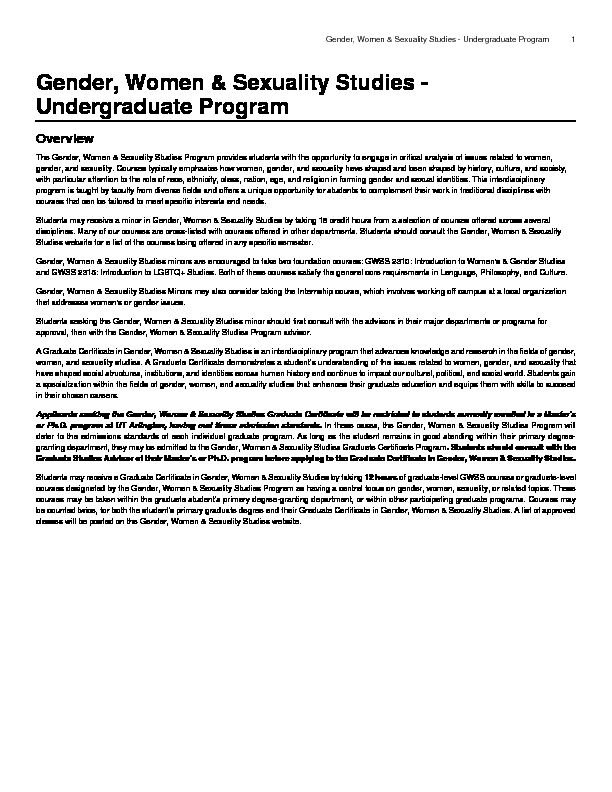 Gender, Women & Sexuality Studies - Undergraduate Program