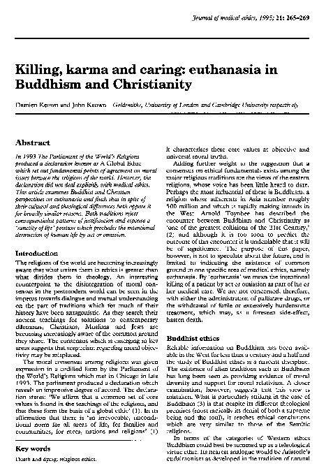 Killing, karma and caring: euthanasia in Buddhism and Christianity