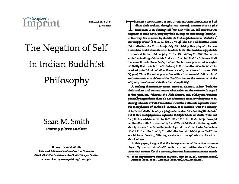 The Negation of Self in Indian Buddhist Philosophy