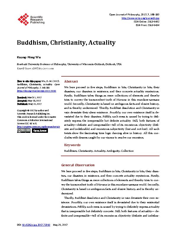 Buddhism, Christianity, Actuality - Scientific Research Publishing