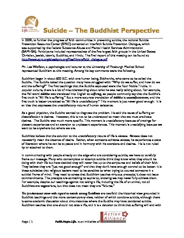 Suicide – The Buddhist Perspective