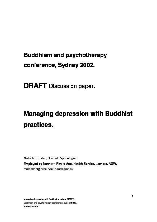 [PDF] Managing depression with Buddhist practices - Malcolm Huxter
