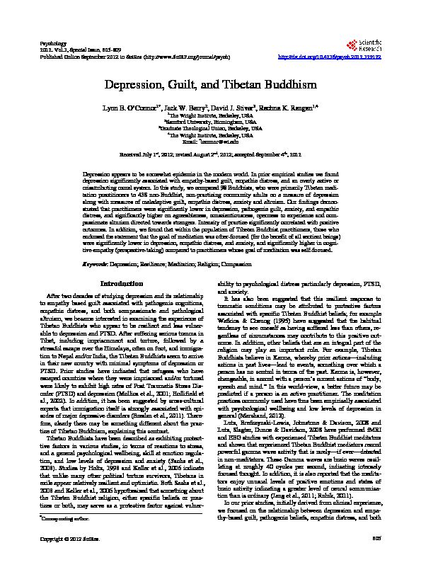 Depression, Guilt, and Tibetan Buddhism