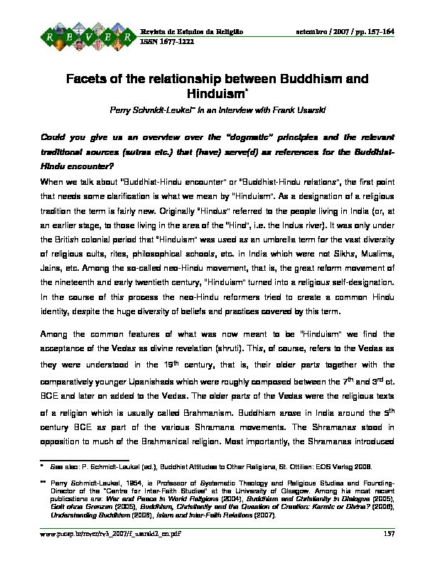 Facets of the relationship between Buddhism and Hinduism*